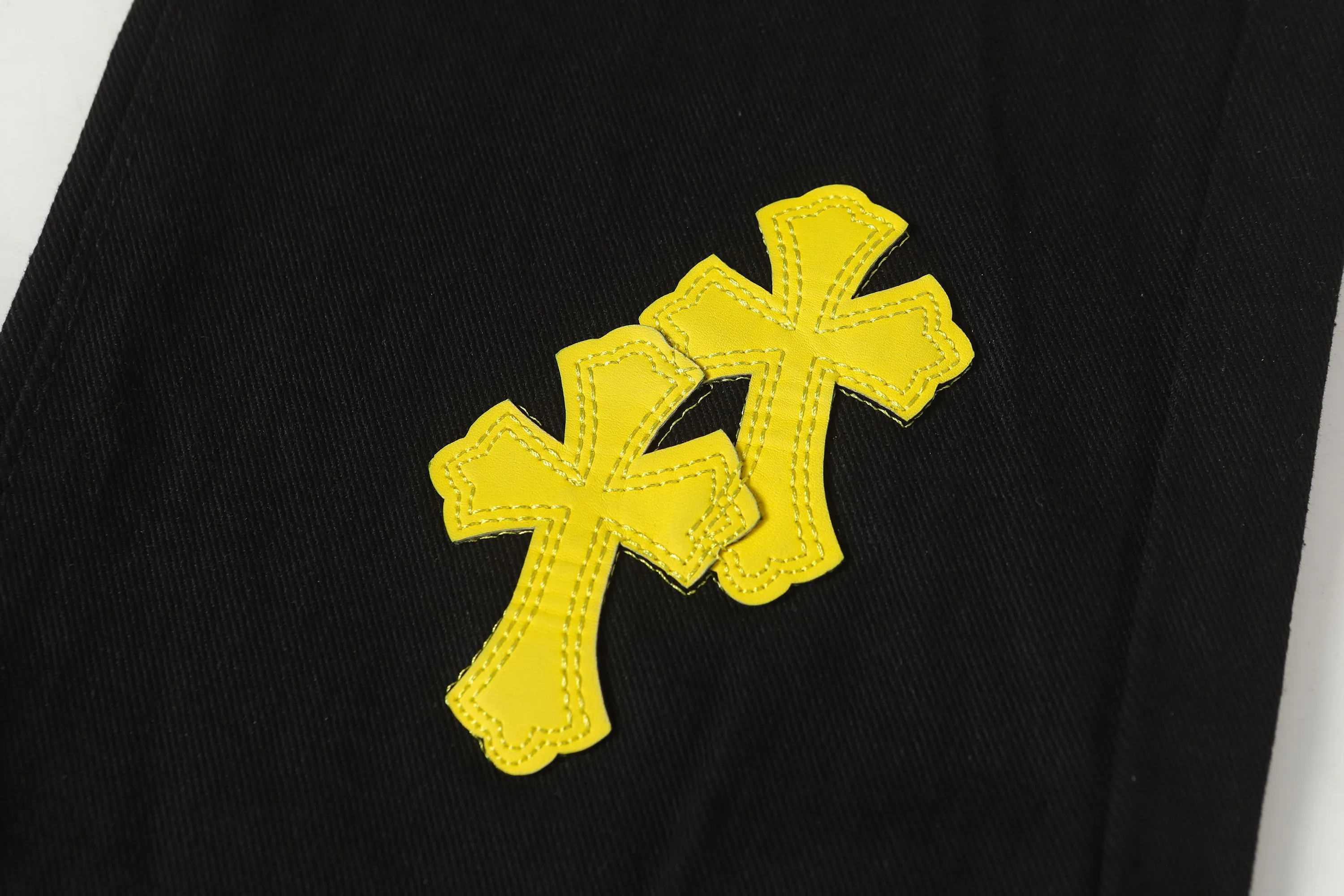 P270 Chrome Hearts/Chrome Hearts 25ss classic colored leather cross washed color cloth denim trousers for men and women Color: Picture color Size: 28-36